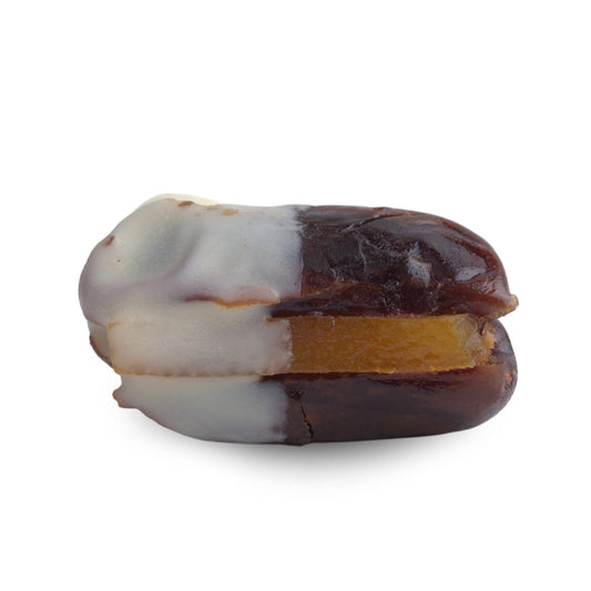 Khidri Dates With Half Dipped White Chocolate & Candied Orange Peel